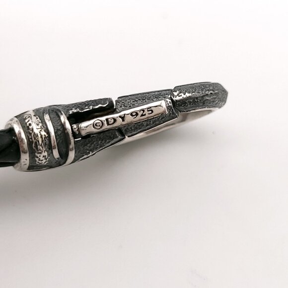 David Yurman Sterling Silver Armory Black Two Row Leather 8.5' Inch Bracelet - Picture 7 of 11